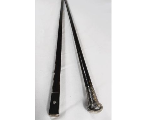 An early 20th Century coromandel stick with white metal mounts, 91cm, and another stick with silver knop handle (2).