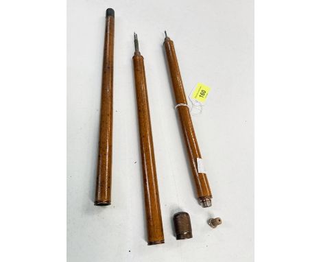 A late 19th Century novelty stick in sections with pen, pencil and ink well, 87cm.