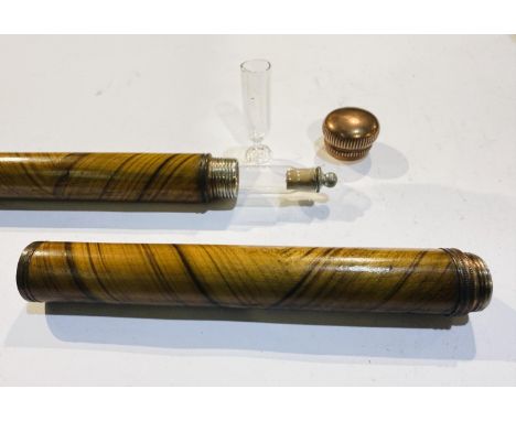 A 19th Century novelty stick with simulated grained shaft, concealing a glass cylindrical vessel and wine glass, 88cm.