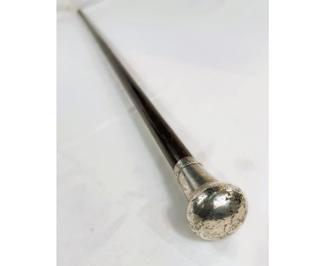 A Victorian hardwood walking stick with silver knop, London, 1859, 91cm.