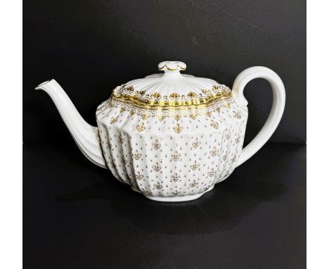 A Spode Fleur de Lys white and gold teapot.