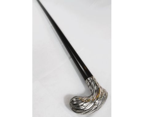 A late Victorian ebonised walking stick with gadrooned handle stamped 'Brigg', London 1895, 88cm.