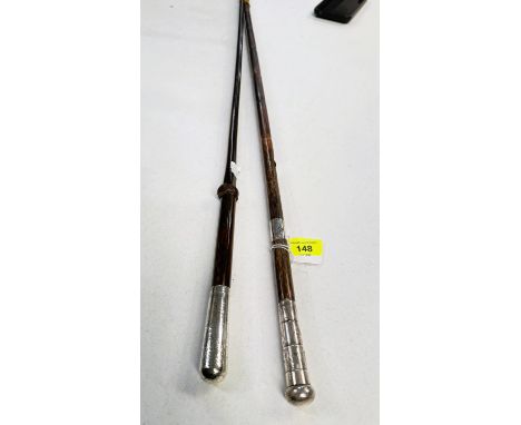 A 19th Century swagger stick with silver finial, 89cm, and another similar (2).