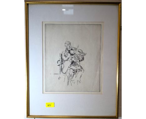 Walter Sickert (British 1860-1942) 'Old Heffel' (large plate) etching of man playing fiddle bearing label to reverse, 32 x 27
