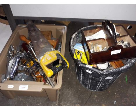 A box and a bucket of tools 