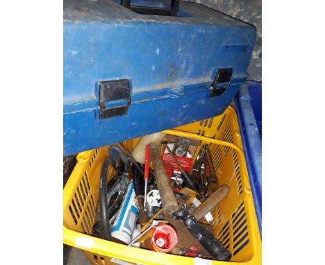 A box and a crate of tools 