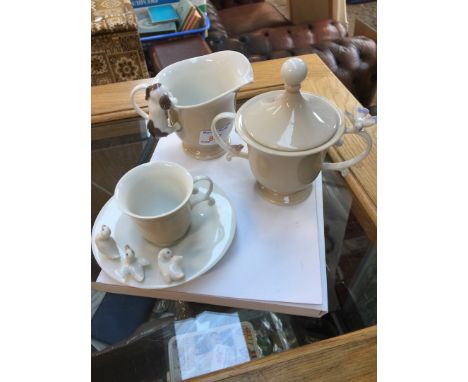 Lladro cup and saucer, cream jug and sugar basin 
