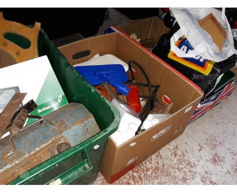 Two boxes of tools etc. and a box of books and magazines 