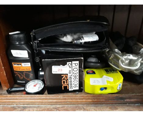 Lot comprising of car related items including case with spanner and sockets, alarm disc lock, chain, etc 