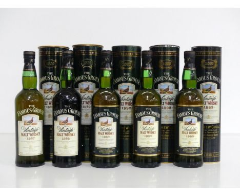 1 70-cl bt The Famous Grouse 12 YO Vintage Malt Scotch Whisky 1987 original tin 1 70-cl bt The Famous Grouse 12 YO Vintage Ma