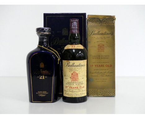 1 70-cl bt Ballantines 21YO Rare Aged Scotch Whisky 43% Wade Decanter presentation case 1 75-cl bt Ballantines 17YO Liqueur B