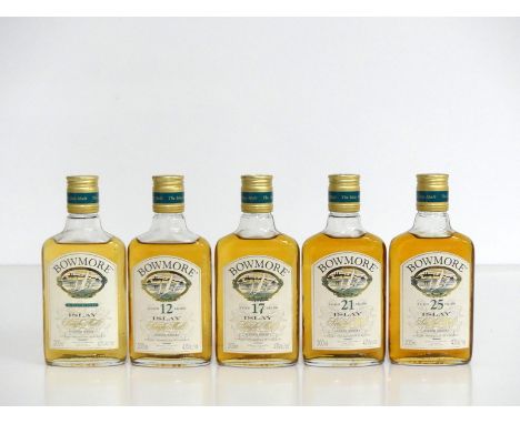The Bowmore Family Collection of Five 20-cl bts Miniatures in oc:- Bowmore Legend Islay Single Malt Scotch Whisky  Bowmore 12