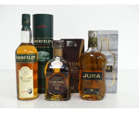 1 70-cl bt Aberfeldy 12YO Highland Single Malt Scotch Whisky 40% original tube 1 70-cl bt Cardhu 12YO Single Malt Scotch Whis