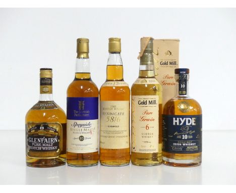 1 70-cl bt Glenfairn 8YO Pure Malt Scotch Whisky 40% sl torn label 1 70-cl bt The Scottish Parliament 10YO Speyside Single Ma