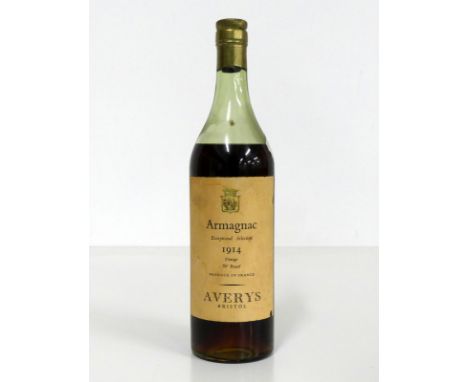1 bt Averys Exceptional Selection 1914 Vintage Armagnac 70° proof, ms, vsl stl