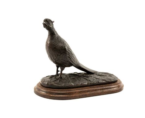 ‡ GEOFFREY DASHWOOD (English b. 1947) limited edition (15/20) bronze sculpture - cock pheasant, standing on leafy woodland fl