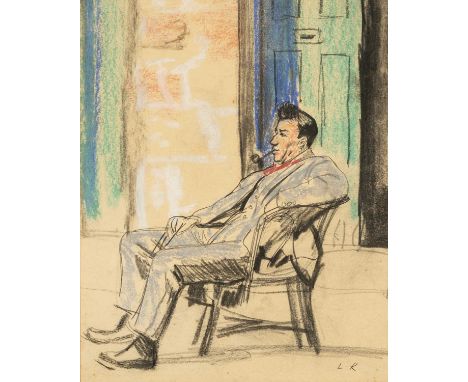‡ DAME LAURA KNIGHT DBE RA RWS (English 1877-1970) watercolour - entitled verso 'W. H. Davies' No. 37, seated portrait of gen
