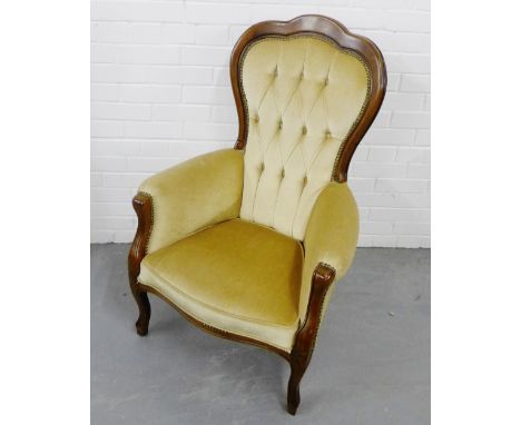 A mahogany framed parlour chair with button back upholstery, 108 x 70cm