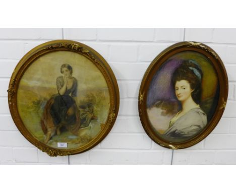 A gilt framed oval print of 'Lady Craven', together with another oval stipple engraving, (2) 
