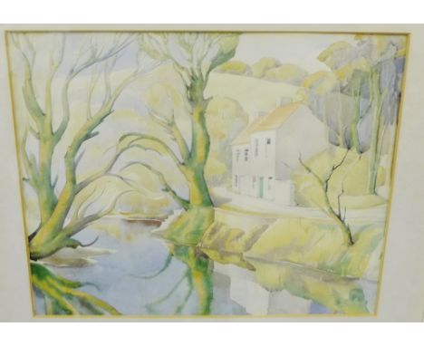 R. Scott Irvine. RSW 'Still Evening - River Almond' Watercolour, in a glazed frame with a Royal Scottish Society of Painters 