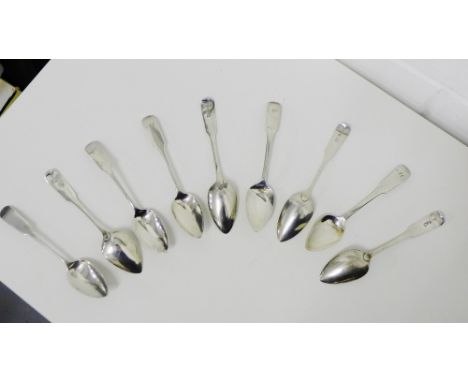 Nine George III Scottish silver fiddle pattern teaspoons, with makers marks for George. C. Constable, Edinburgh 1815, (9) 