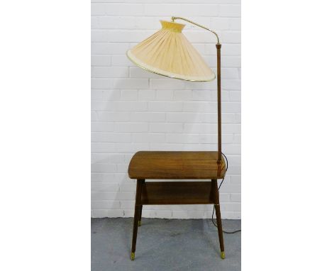 A retro stained teak lamp table, complete with shade 150 x 60cm