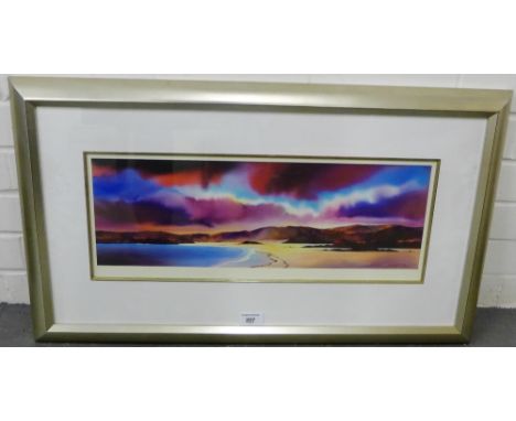 Limited edition coloured print by Peter Goodfellow, in a glazed silver gilt frame, 75 x 43cm