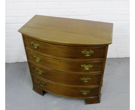 A mahogany bow fronted chest with four long graduating drawers, raised on bracket feet, 70 x 72cm