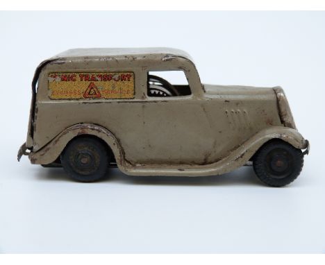 Tri-ang Minic clockwork tinplate Ford Light Van with grey body, gilt transfers and key