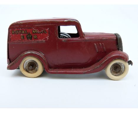 Tri-ang Minic clockwork tinplate  Royal Mail Ford Light Van with maroon body, cream tyres, red transfers and Shell petrol can