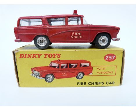 Dinky Toys diecast model Canadian Fire Chief's Car with red body, red roof light and spun hubs 257, in original box. 