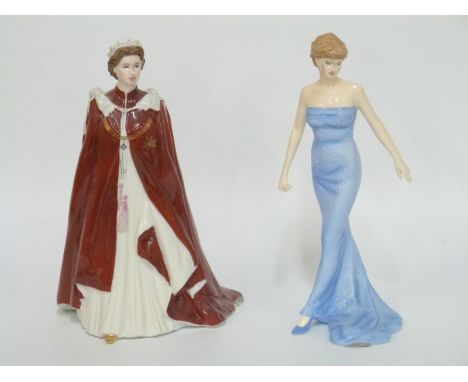 Royal Worcester figurine of Queen Elizabeth II and Royal Doulton figurine Diana