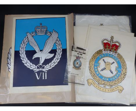 Army Air Corps and RAF decals, some colour, various sizes, over 30 in total, printed by the Army Sign Centre