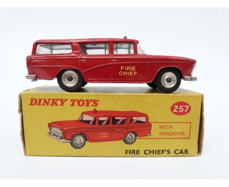 Dinky Toys diecast model Canadian Fire Chief's Car with red body, red roof light and spun hubs 257, in original box. 