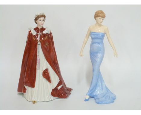 Royal Worcester figurine of Queen Elizabeth II and Royal Doulton figurine of Princess Diana 