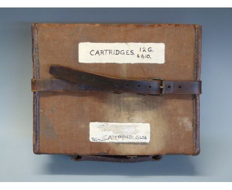 Army and Navy Cooperative Society No.8 Gun Department canvas and leather four division shotgun cartridge carry case with bras
