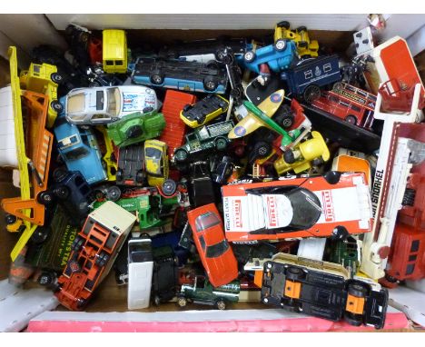 Over 100 Corgi, Dinky, Matchbox and similar diecast model vehicles including buses, construction vehicles, military DUKW etc 