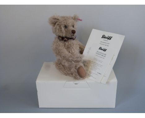 Steiff Teddy Bear BoJangles with caramel mohair, shaved snout, jingle bell collar and jointed limbs, limited edition 74/2000,