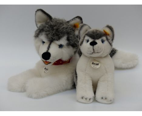 Two Steiff Original Teddy Bears husky dogs Bernie large and small
