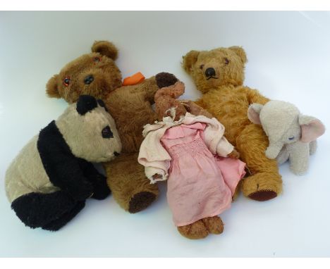 Five various vintage Teddy bears including panda, rabbit, elephant etc, largest 48cm tall