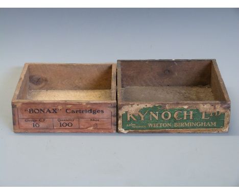 Two Kynoch and Bonax wooden shotgun cartridge or ammunition boxes.
