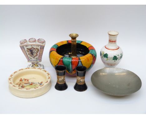 Poole pottery bowl, Worcester style Blind Earl vase, Royal Doulton Bunnykins bowl, Keswick hammered metal pedestal dish etc