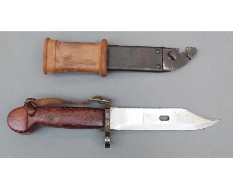 AK47 bayonet with scabbard, scabbard marked 60 4338, blade length 15cm