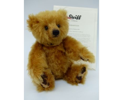 Steiff Teddy Bear Sebastian with golden brown mohair, 26cm, limited edition 184/2000 with certificate of authenticity 