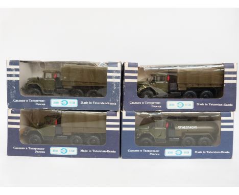 Four Russian Elecon 1:43 scale diecast model Zil army personnel carriers and tankers, all in original boxes 