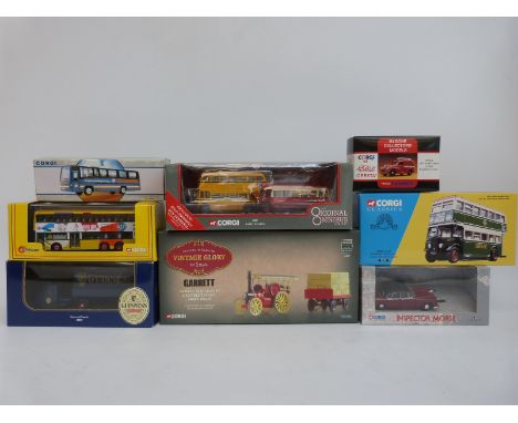 Eight Corgi diecast model vehicles and vehicle sets including Vintage Glory of Steam, Guinness, Original Omnibus Company (OOC