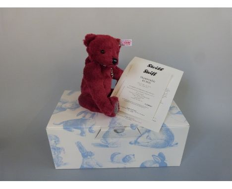 Steiff Teddy Bear Ruby with red mohair, glitter pads, necklace and jointed limbs, limited edition 1125/2000, 25cm tall, with 