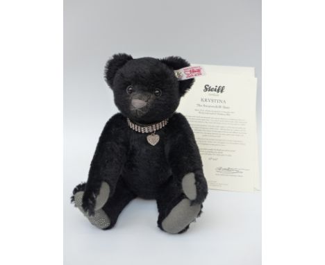 Steiff Teddy Bear Krystina The Swarovski Bear with black mohair and heart choker necklace, 30cm, limited edition 847, with ce