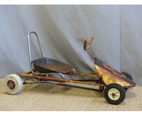 A vintage child's metal pedal go-kart with racing number 8, 97cm long. 