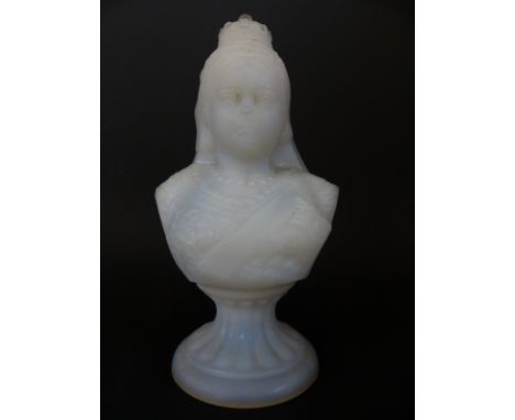 A 19thC pressed opaline glass night light holder in the form of a bust of Queen Victoria raised on reeded Socle, 14cm tall 